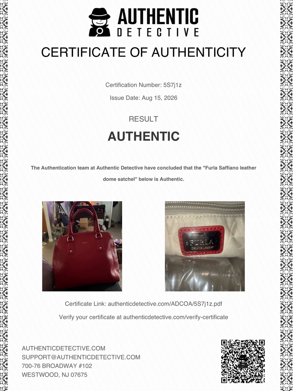 Furla Crimson Dome Saffiano Leather Top-Handle Satchel   EUC - COA included